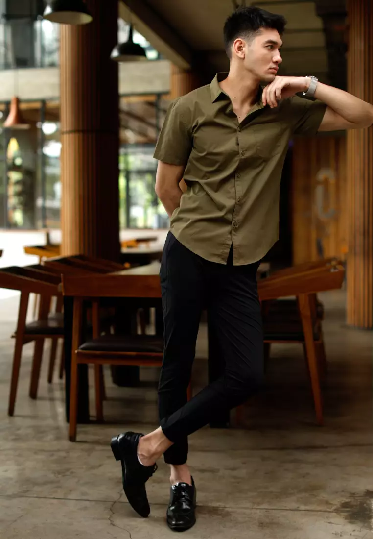 Oxcon Short Sleeve Business Shirt soft cotton Olive