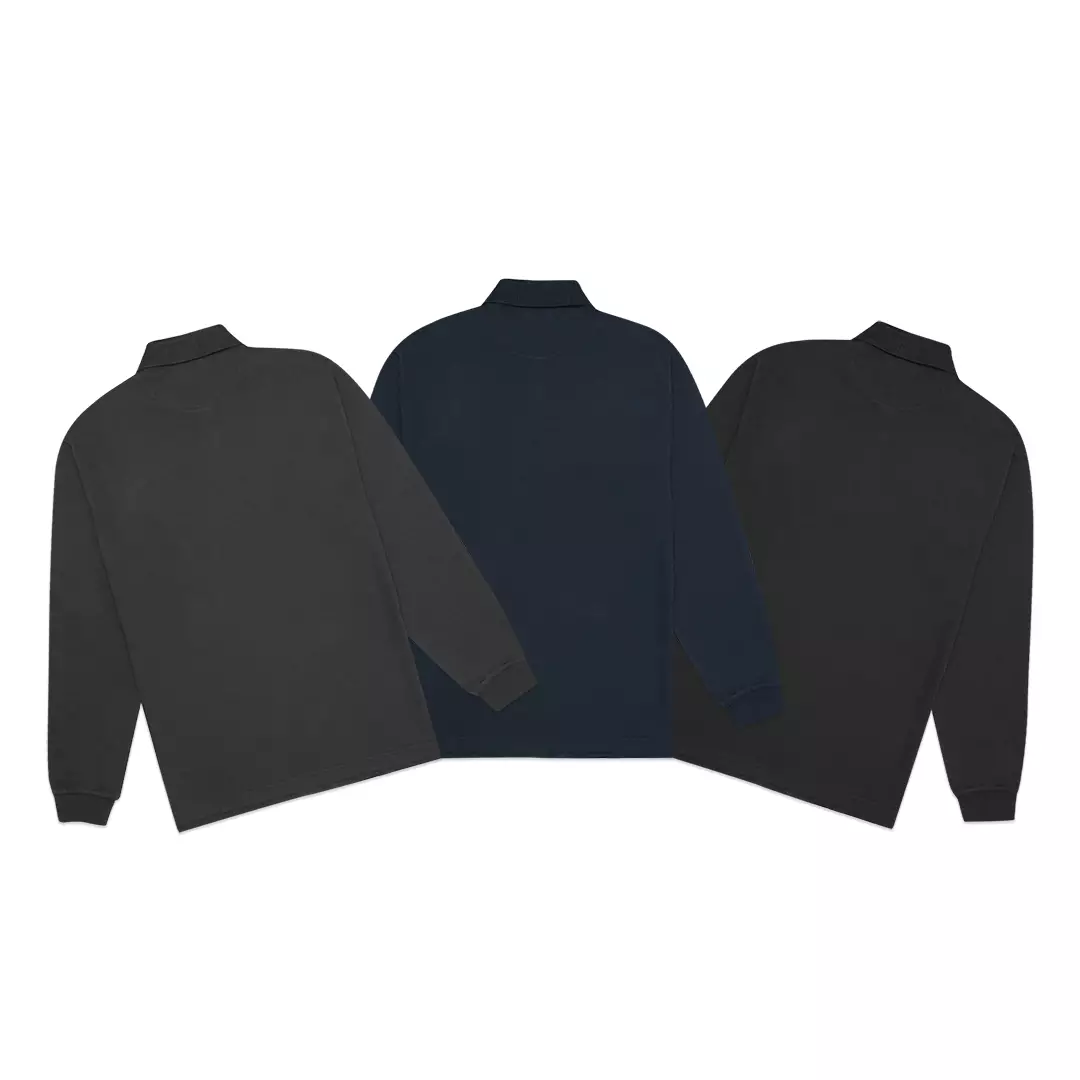 Basic Pique Long Sleeve Polo Shirt Navy