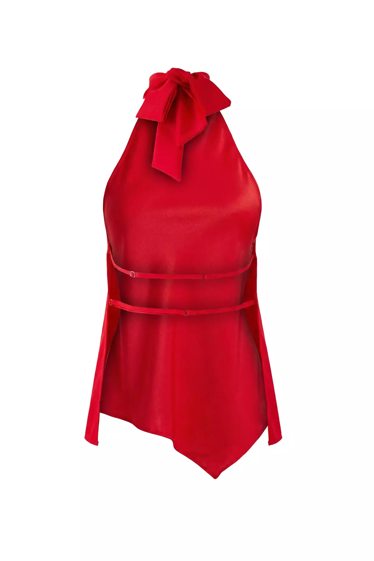 Red Asymmetric Cut Halter Neck Satin Blouse Tprss26Bz19