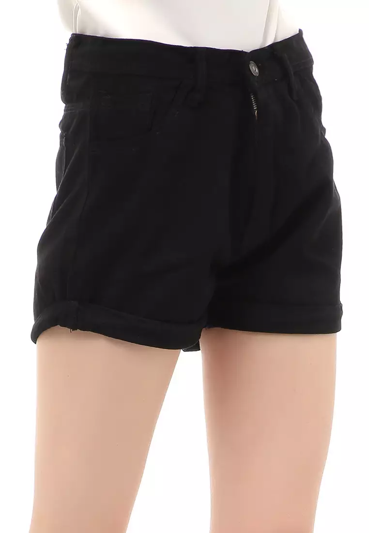 Radmila Hot Pants Wanita Aksen Lipat Regular Fit - Hitam