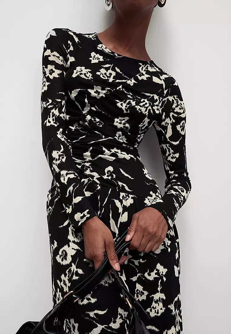 Mesh Jersey Printed Midi Skater Dress