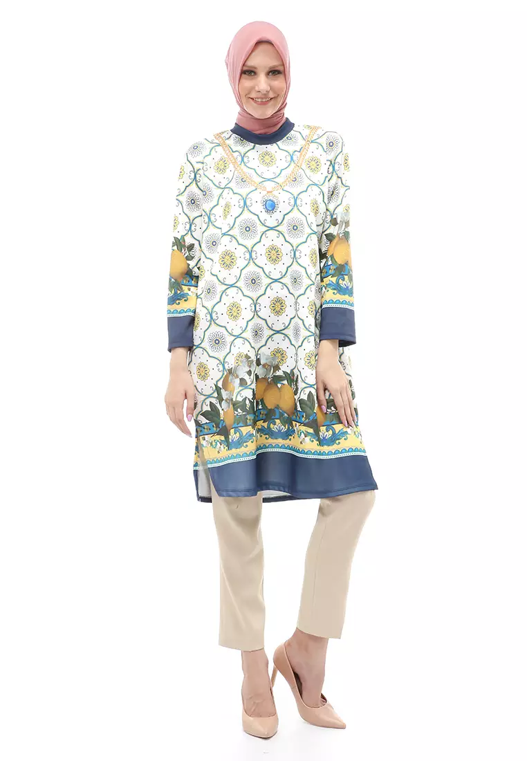 Syahla Atasan Long Tunik Wanita Muslimah Relaxed Fit - Blue