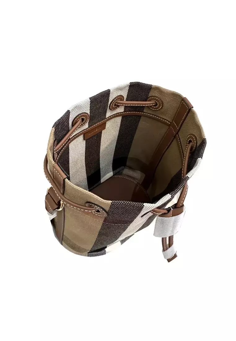Small Drawstring Bucket Bag in Beige Brown 80840451