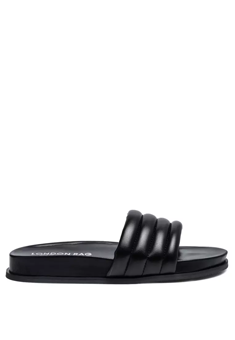 Discount on London Rag  shoes - SKU: Sponge Quilted Pool Slides In Black
