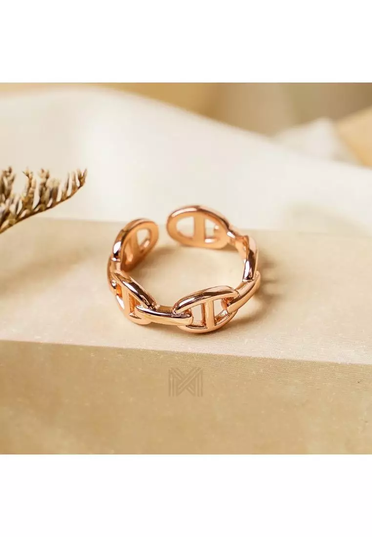 Millennia 2000 Tiny Buckles Rose Gold Ring with 925 Sterling Silver