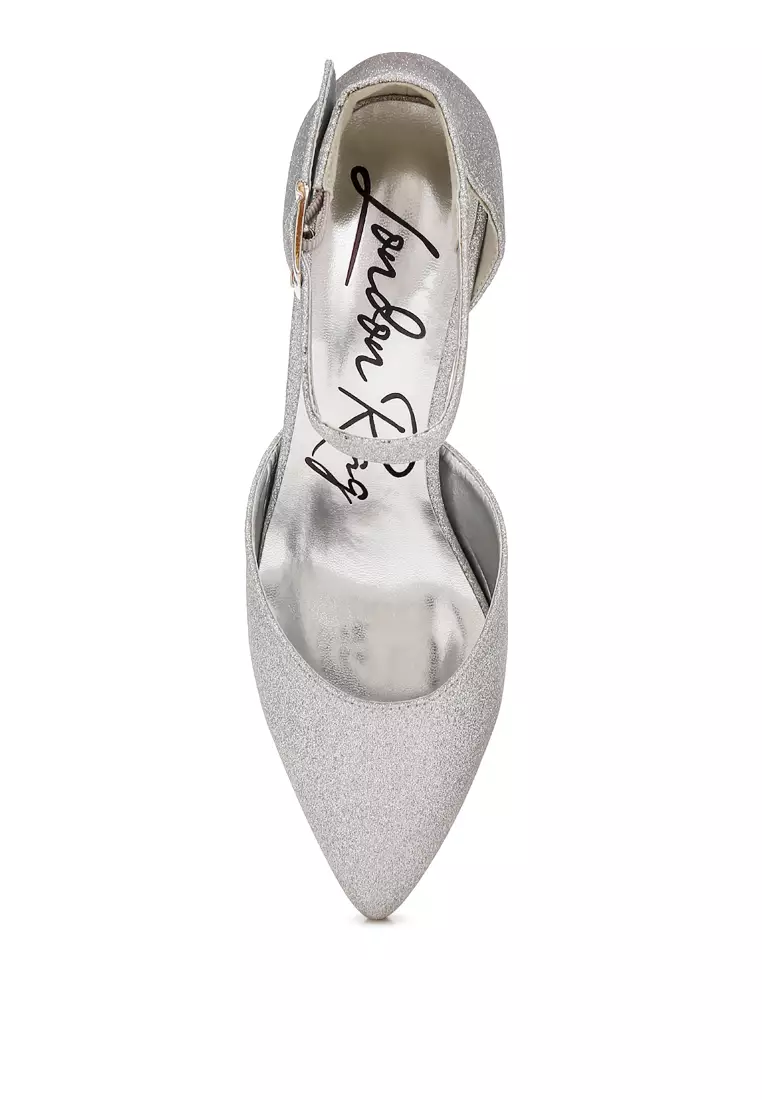 Glitter Block Heel Sandals in Silver