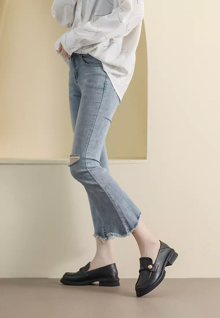 3.5CM Pleated Strap Synthetic Leather Loafers WW105-16