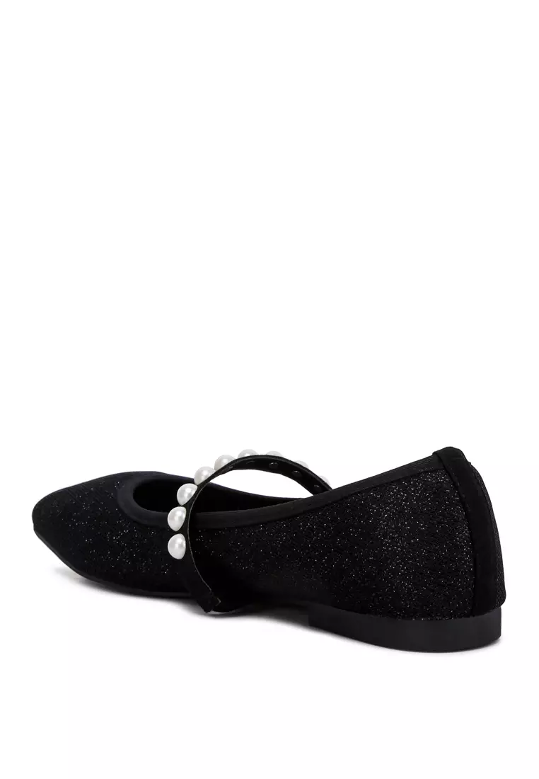 Black Pearl Embellished Ballerina Flats