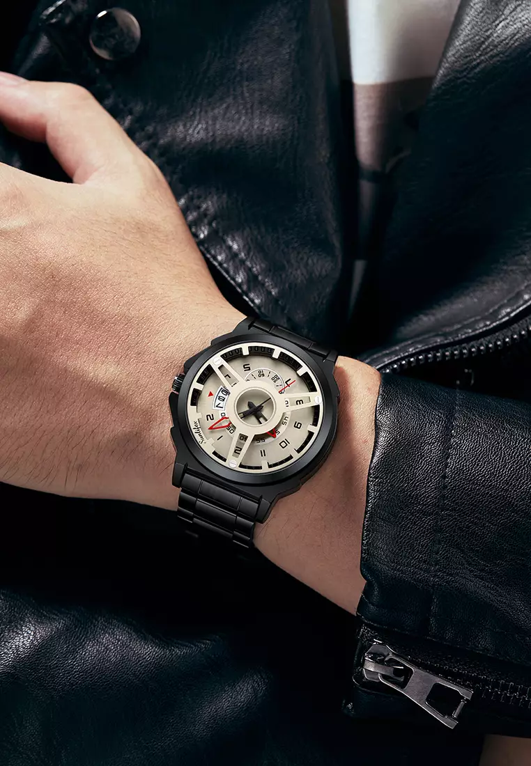 Jam Tangan Pria 9111 Hollow Dial Kuarsa Mode Tanggal Cool Anti Air Jam Tangan Cowok Original blackbrown