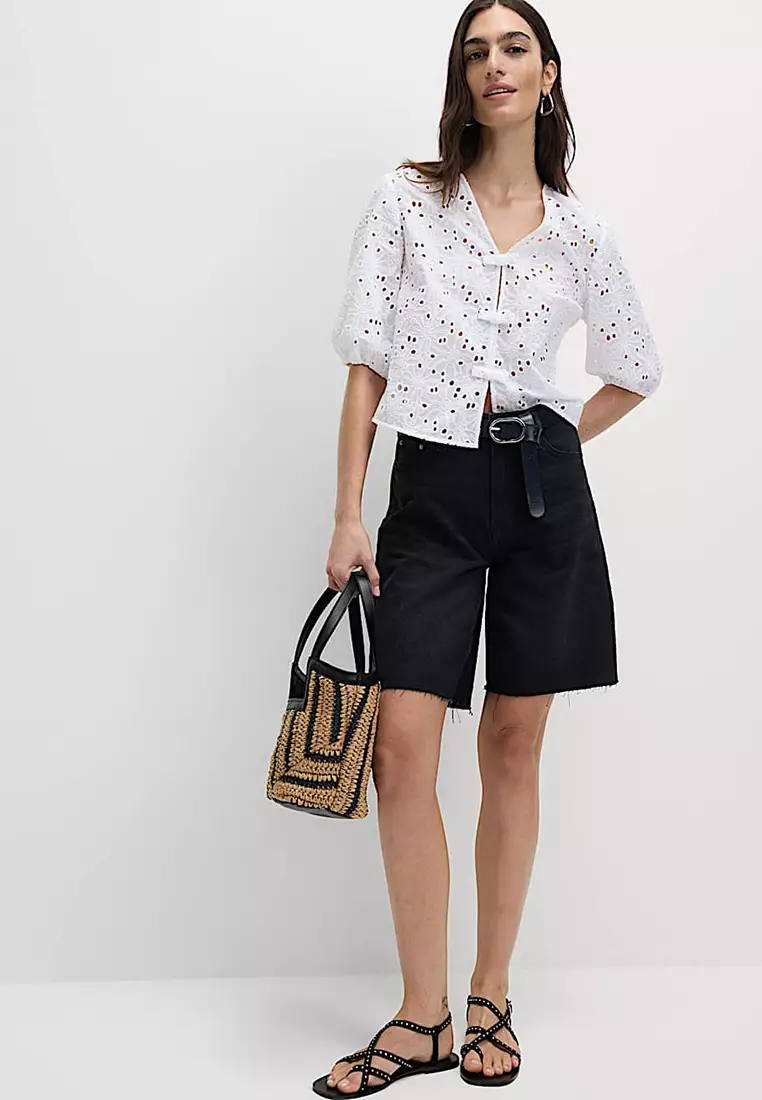 Pure Cotton Floral Cutwork Detail Bow Blouse