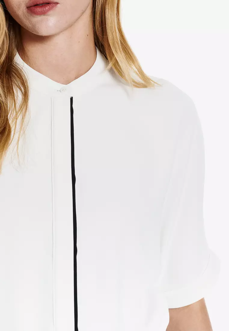 White Color-Block Placket 3/4 Sleeve Top