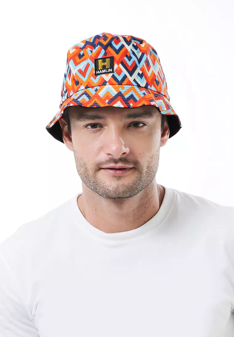Kai Topi Bucket Motif Etnik Casual Hat Pria Wanita Material Canvas ORIGINAL - Orange