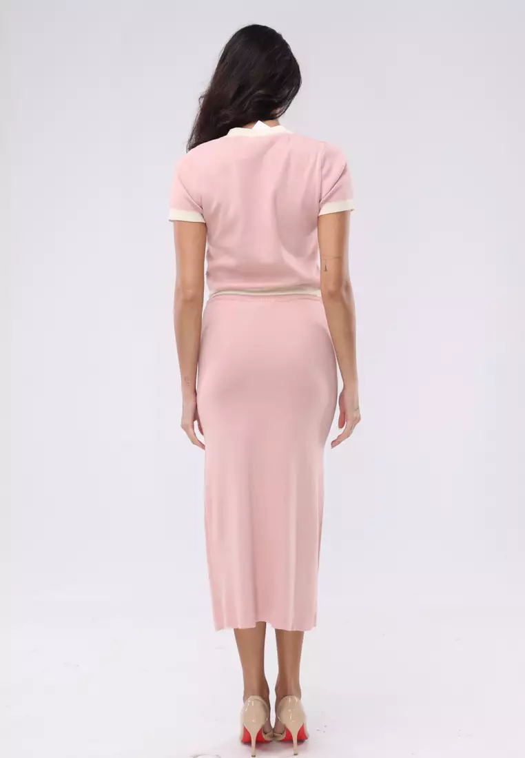 Knitted Short Sleeve Blouse/Skirt Terno