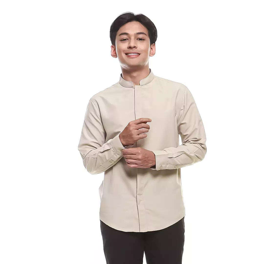 OXCON Kemeja Koko Pria Lengan Panjang Polos Fitra Cream