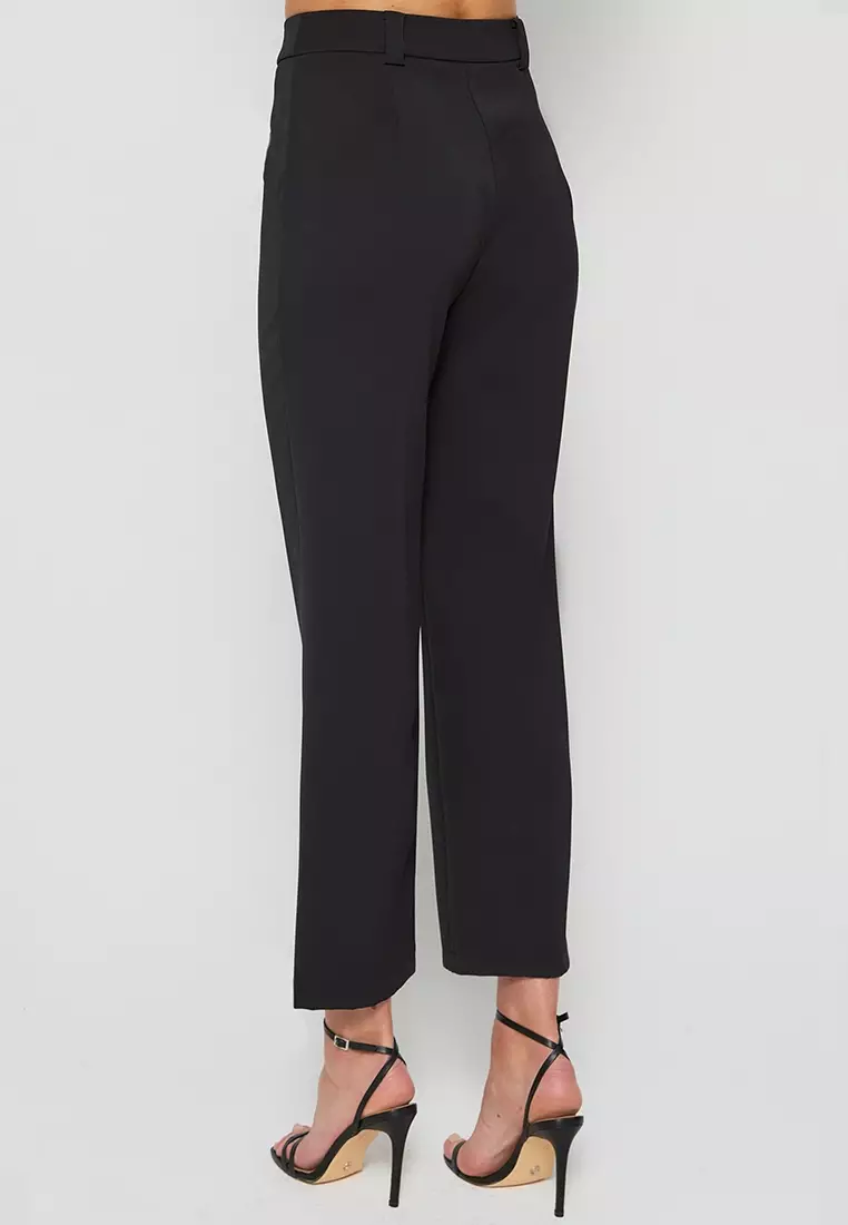 Trousers, Petite Stretch Cigarette Belted Trousers