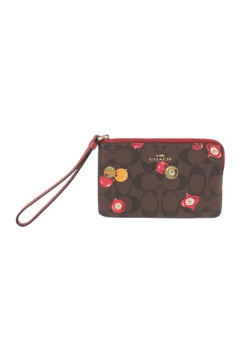 Coach pink and multi Coach Signature Corner Zip C7405 Wristlet With Ornament Print In Brown Black Multi D60ABAC6977EF6GS_1