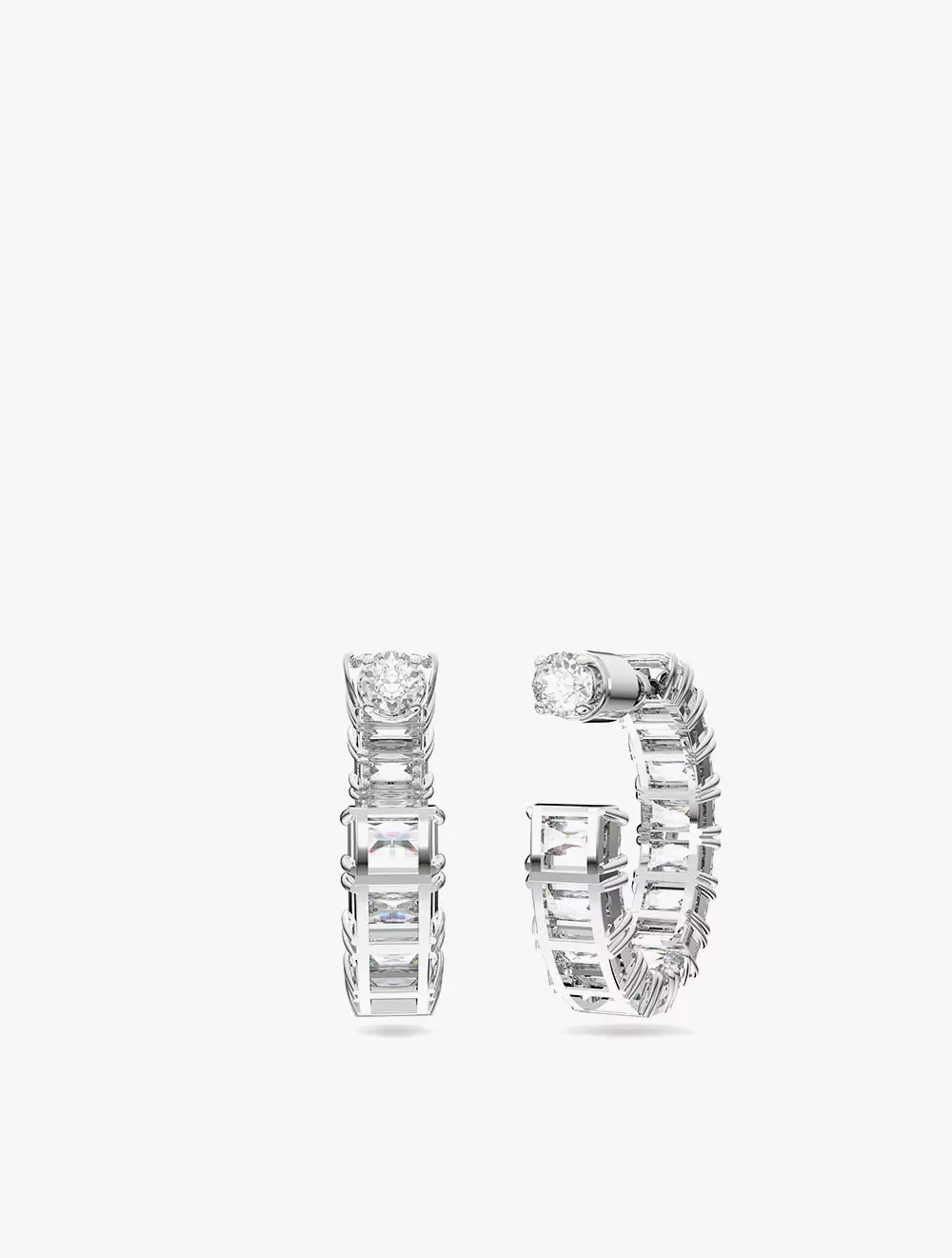Millenia Hoop Earrings, Octagon Cut, White, Rhodium Plated - White