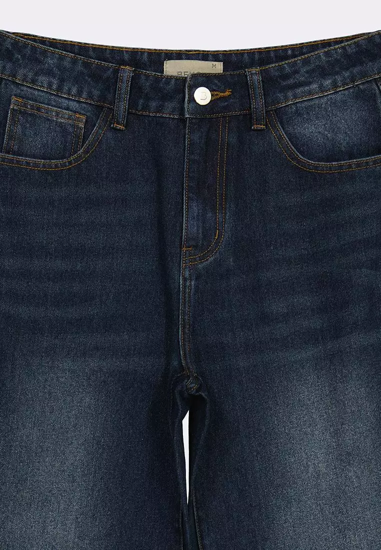 Women's Wide Leg Cuffed Denim Pants