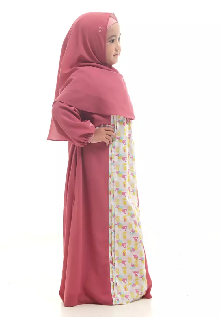 Rabbani - Setelan Gamis Dress Muslim Anak Bani Batuta Khimar Biscotti Exclusive - Pink Magenta