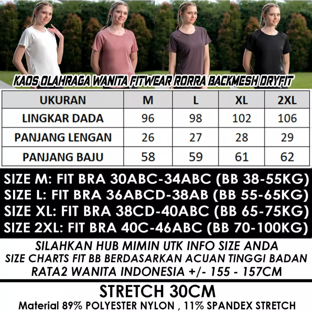 Fitwear Kaos Olahraga Wanita RORRA OVERSIZE DRYFIT BACKMESH - BLACK