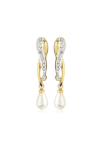 estele gold Estele Gold Plated Splendid Pearl Drop Earrings with Austrian Crystals for Women DBCA4AC105AFE5GS_1