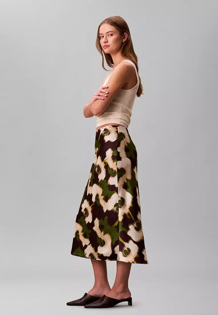 Printed Satin Midi Slip Skirt - Calvin Klein Jeans