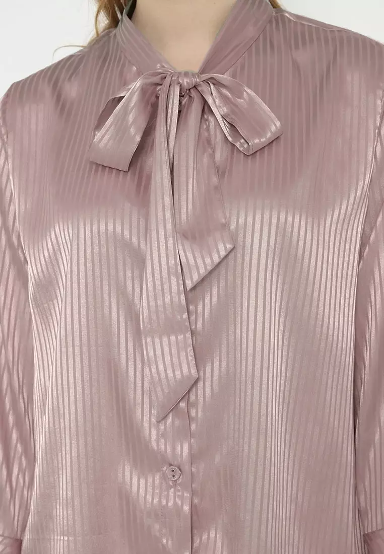 Shimmer Blouse With Stripe Pattern In Soft Brown By Brilliant Girl Warna COKLAT