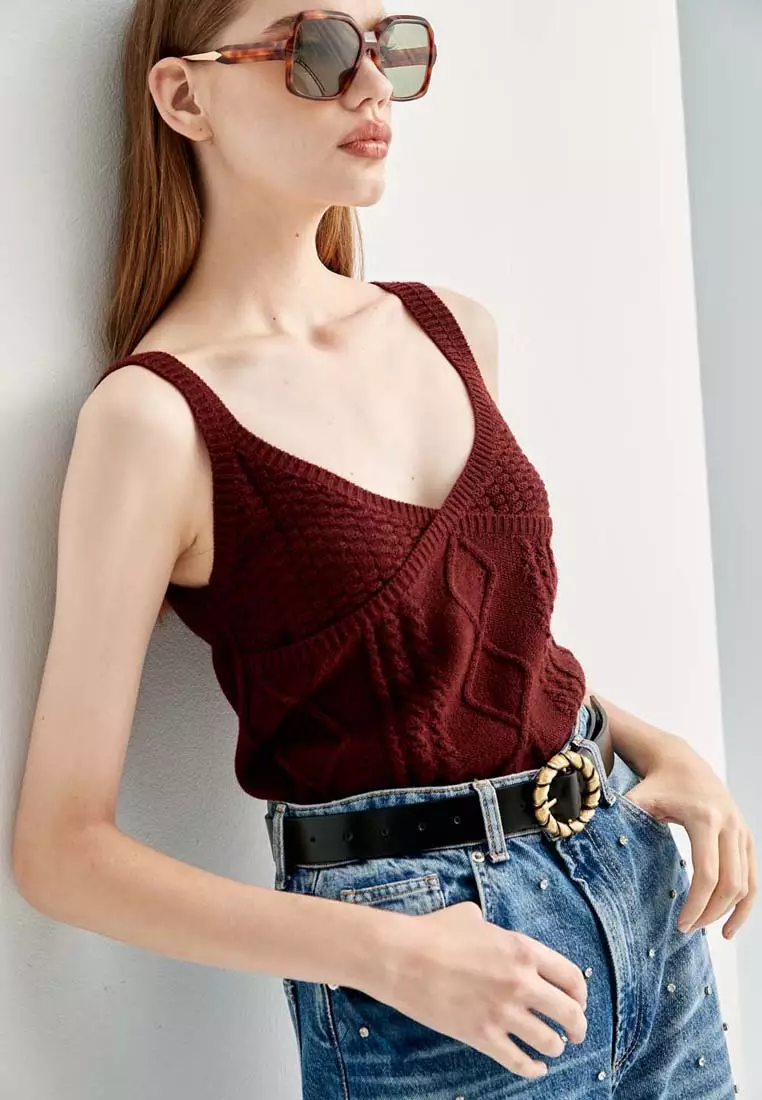 Maroon Knitted Tank Top