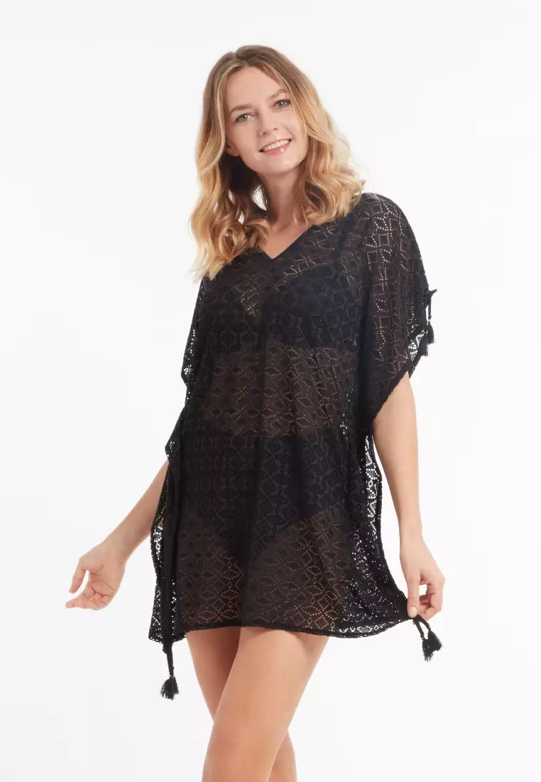 Sunseeker 編織黑色沙灘罩衫