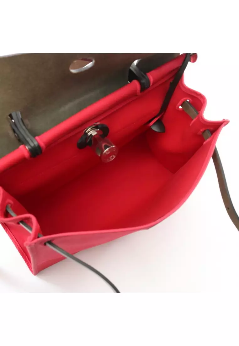 Pre-Loved Hermès herBag Zip PM rose extreme Handbag Toile Officier vache hunter Pink purple black silver hardware 2WAY A stamp