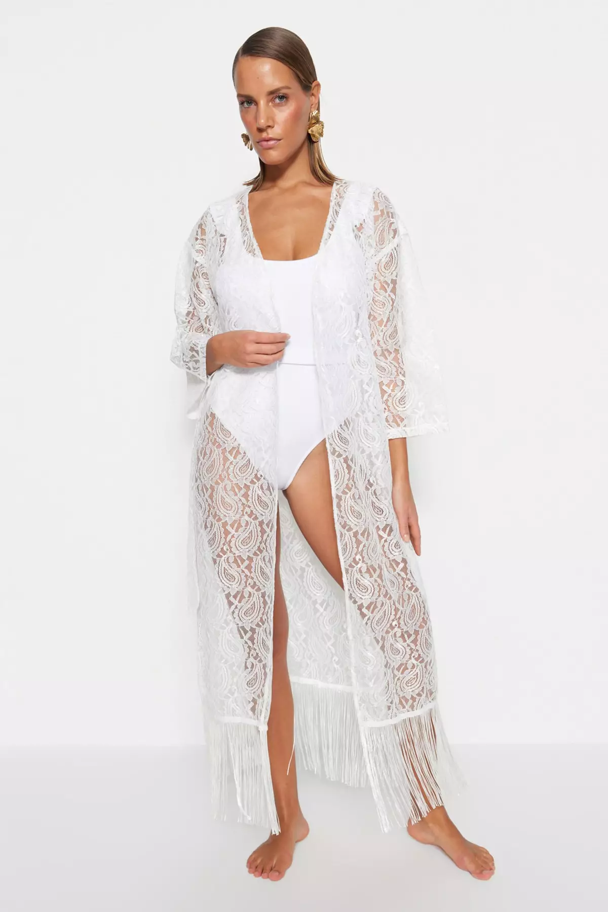 White lace clearance kimono cardigan