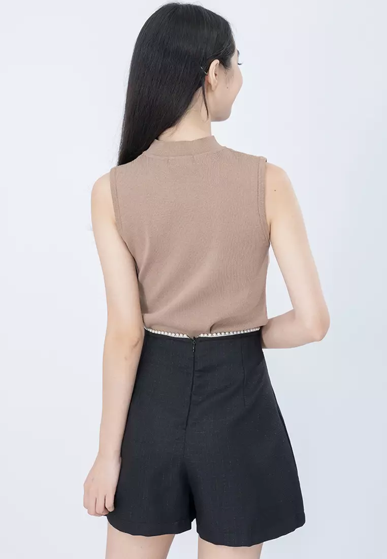 小香风珍珠中腰短裤