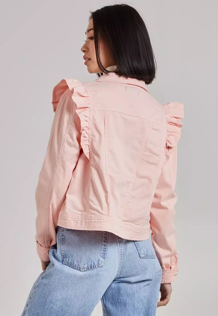 Pink Vanilla Pink Frill Shoulder Denim Jacket