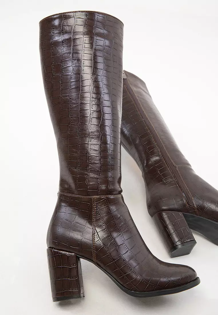Round Toe Block Heeled Long Boots