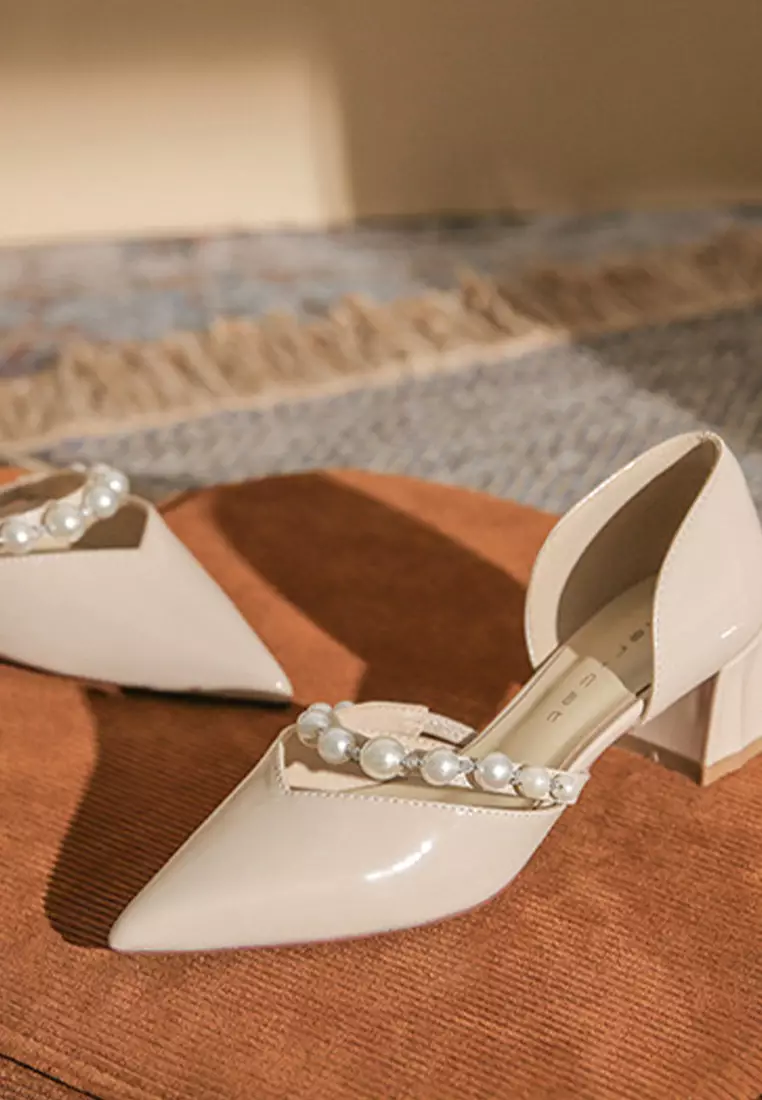 5CM Beaded Patent Leather Mid Heels IF55805