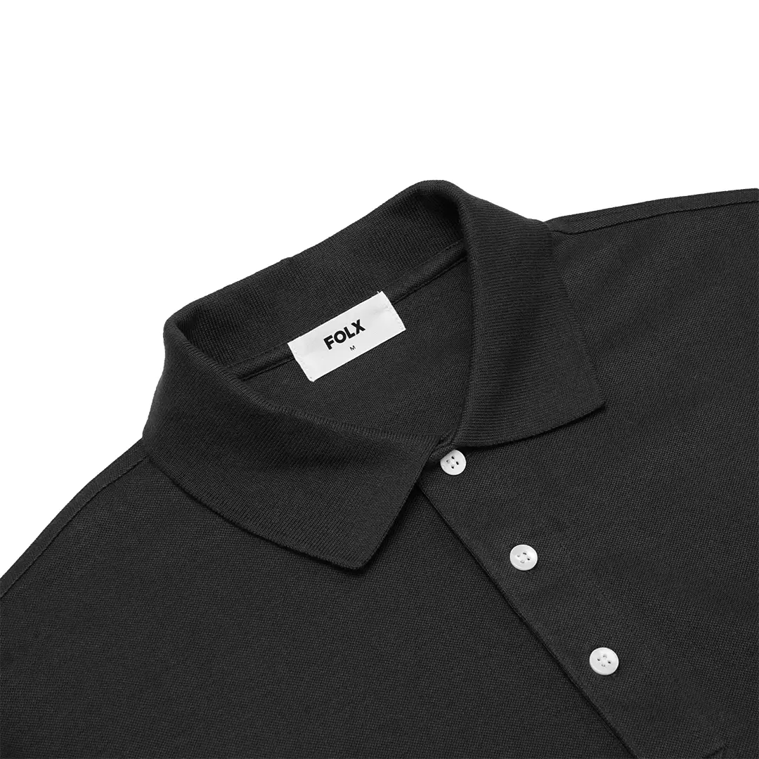 Basic Pique Long Sleeve Polo Shirt Black
