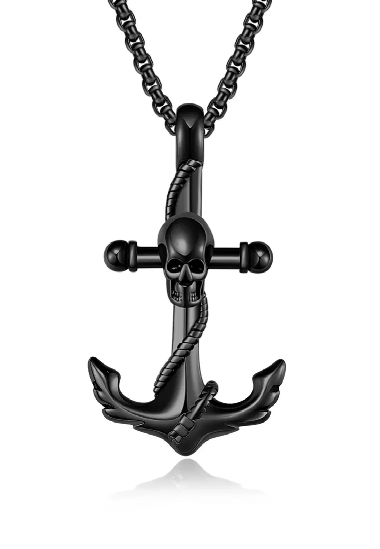 Collana con ancora a forma di teschio in acciaio inossidabile S316 Jsc3004_voghion.com