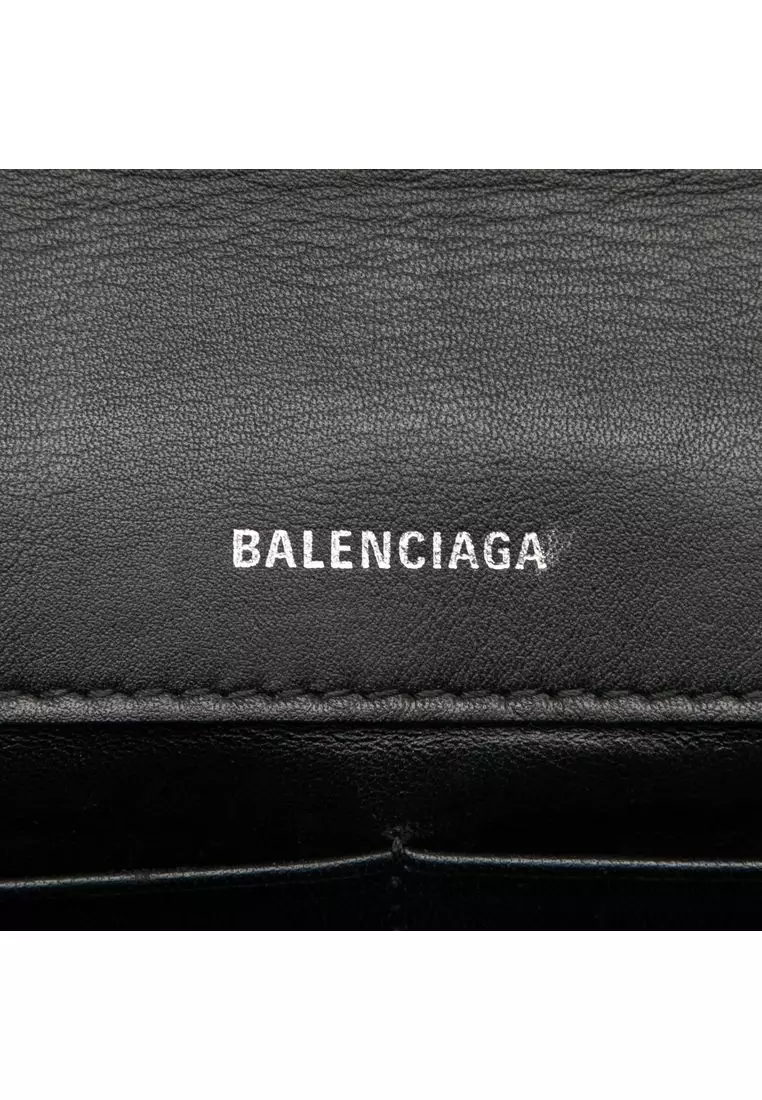 Pre-Loved Balenciaga Embossed Leather Allover Logo Bb Wallet On Chain