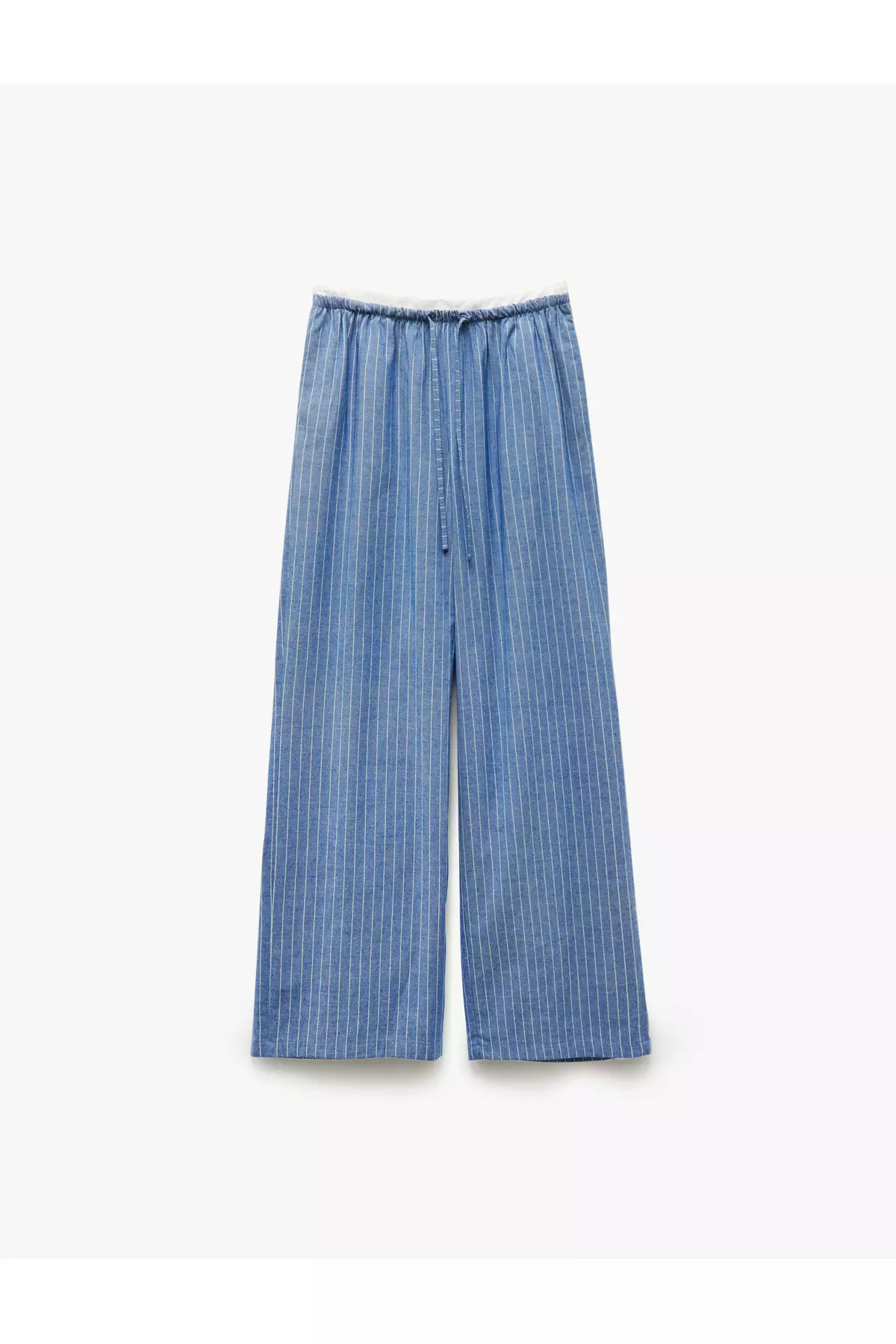 Double Waist Detailed Pocket Cotton Viscose Fabric Straight Wide Leg Trousers