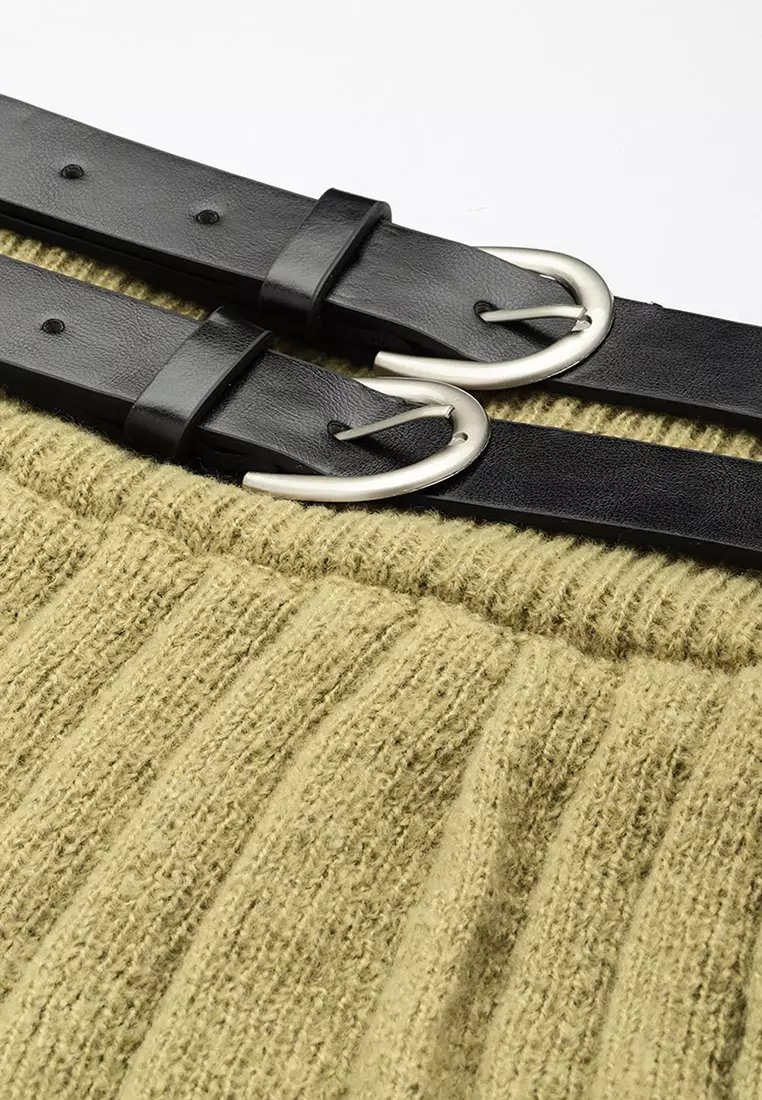 Rok Lipit Sabuk Ganda Warna Zaitun