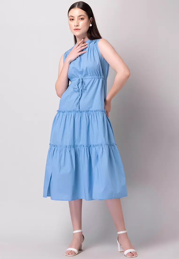 Blue Tiered Cotton  Dress