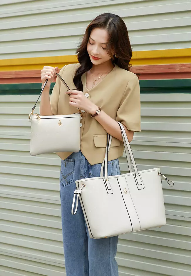 2-in-1 Tote Bag & Top Handle Bag - White