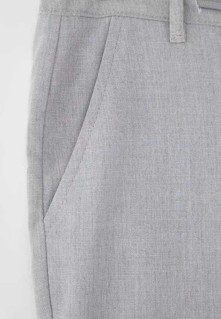 Light Grey Slim Fit Waist Binding Detail Elastic Fabric Woven Pants Tmnaw25Pl00027