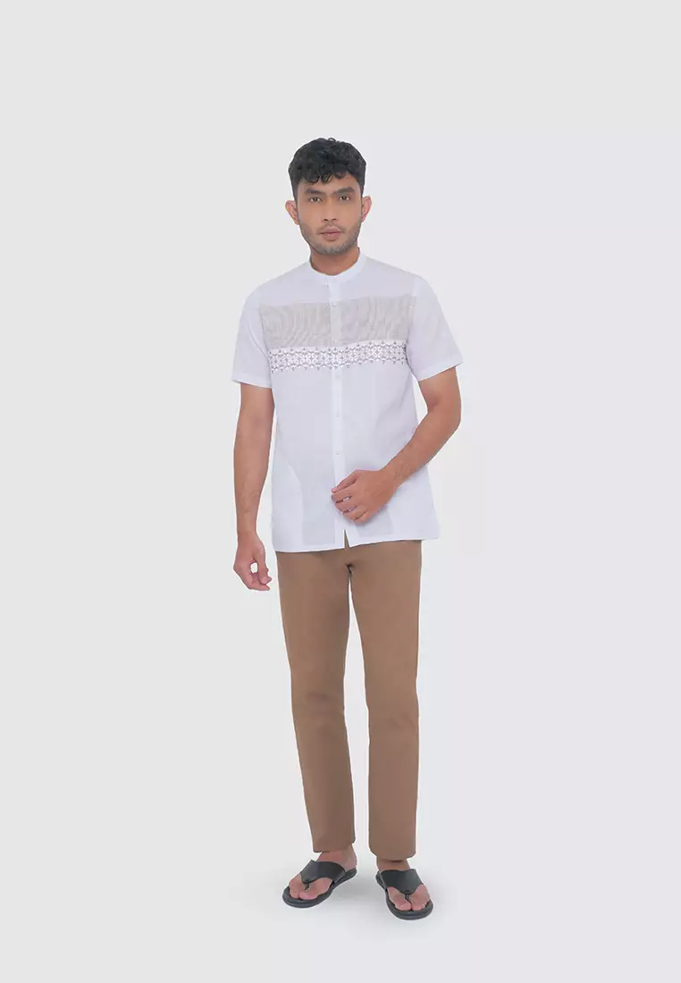 MOC Kemeja Koko Lengan Pendek Pria CALAIS - WHITE