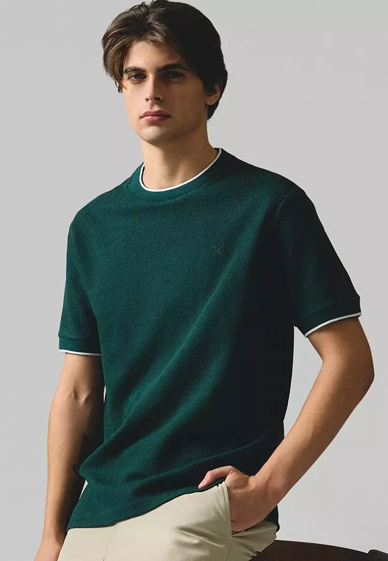 Regular Fit T-Shirt With Contrast Tipping Detail In Popcorn Knit