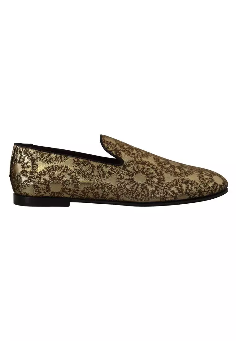 Buy Dolce & Gabbana Dolce & Gabbana Gold Jacquard Flats Mens Loafers ...