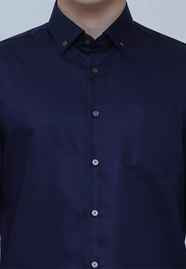 Slim Fit Solid Cotton Long Sleeve Dress Shirt