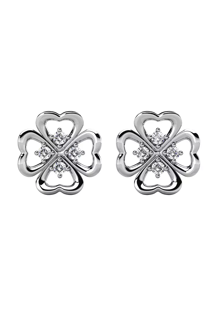 Her Jewellery Clover Heart Earrings (White Gold) - Luxury Crystal Embellishments plated with 18K Gold