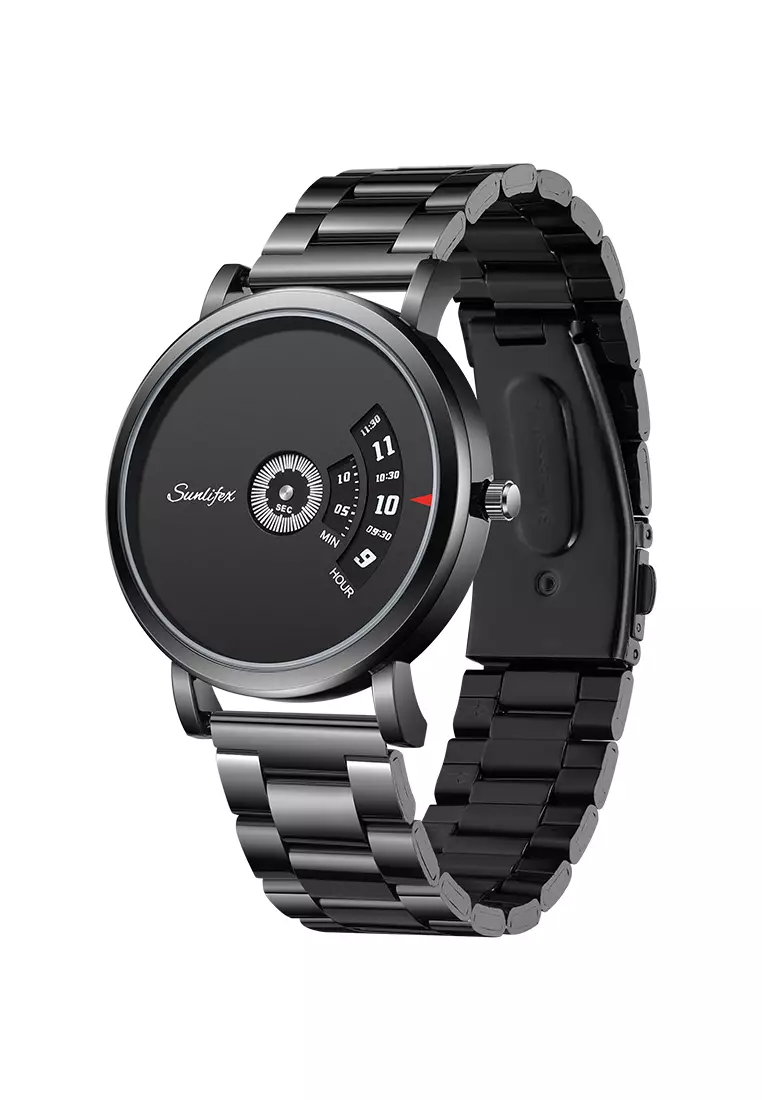 Jam Tangan Pria Quartz Kalender Kasual Tali Stainless Steel Jam Tangan Cowok 3173