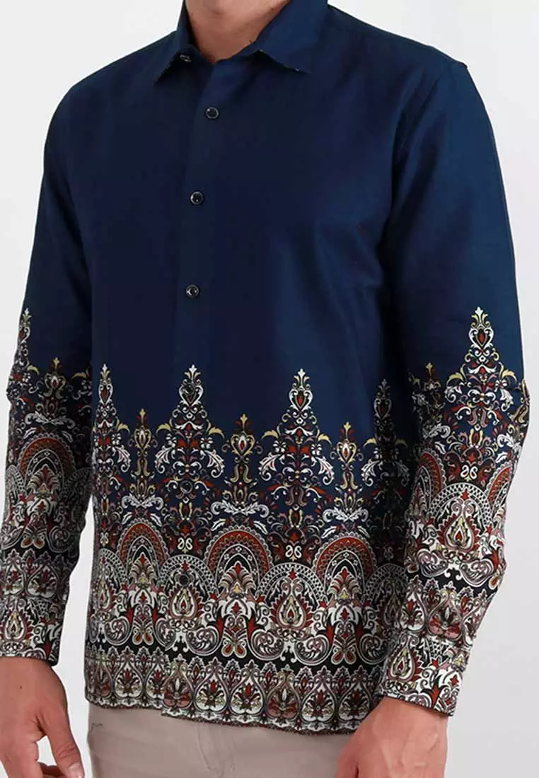MAGINOT NANDA NAVY Batik Slim Fit Lengan Panjang